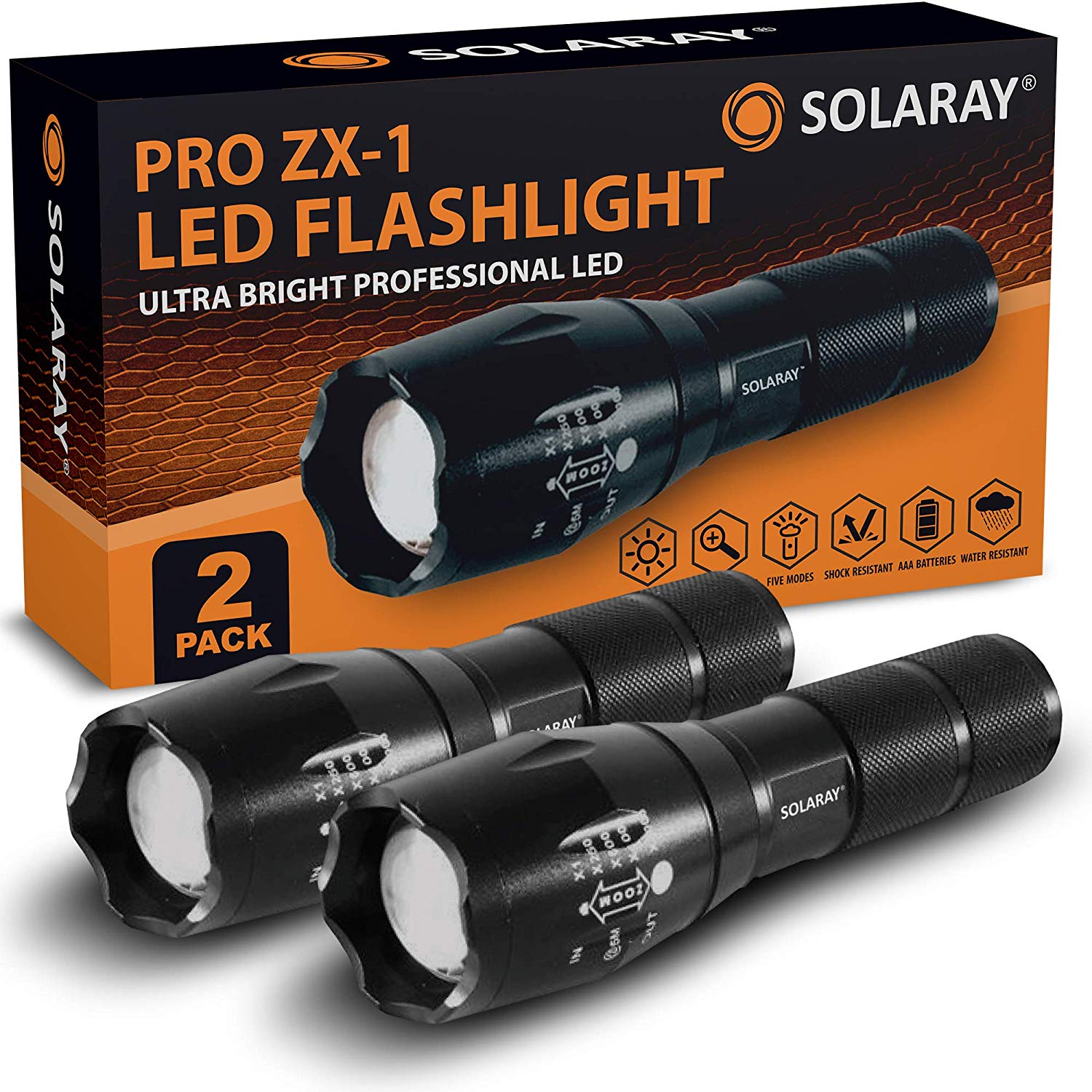 ZX-1 LED Tactical Flashlight with Strobe Light [2 Pack]